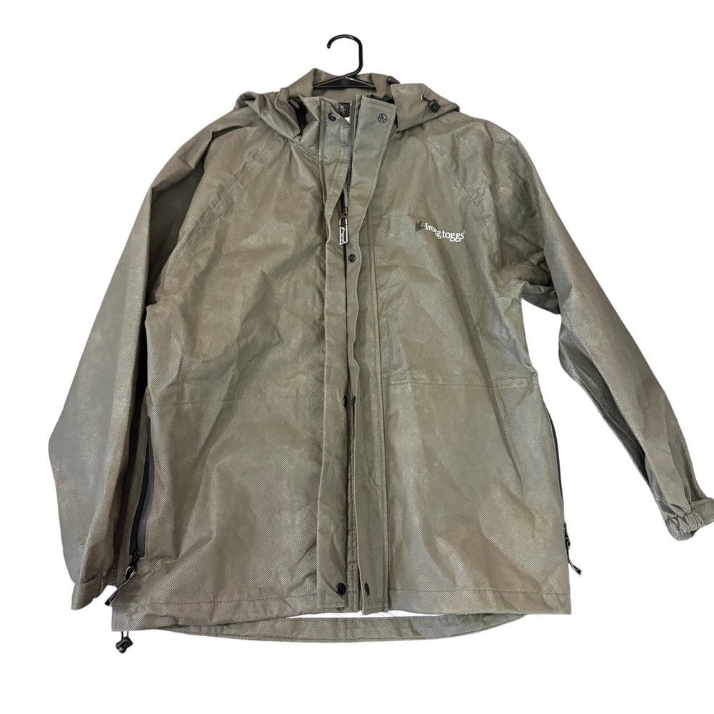 Frogg Toggs Rain Jacket Mens Small Green Hooded Waterproof Polypropylene Coat